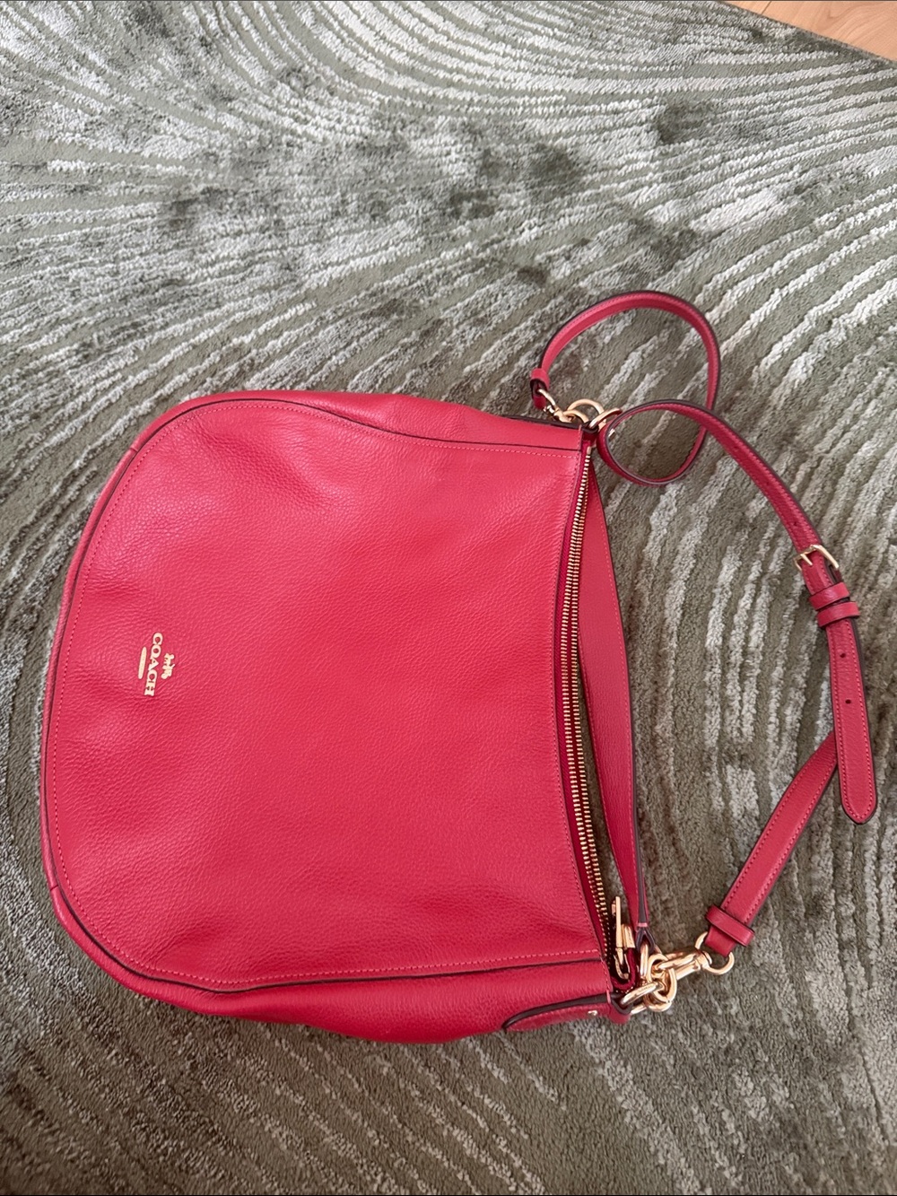 Coach Pebbled Leather Shoulder Bag in Red with Gold Hardware